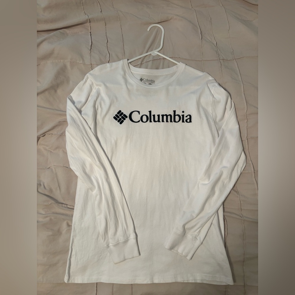 Columbia White Long Sleeve Shirt with Black Logo